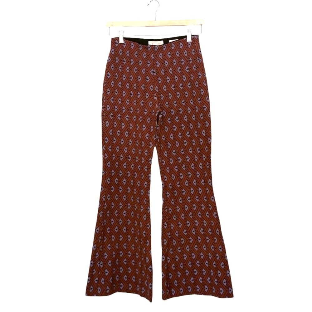 By Anthropologie The Joni Geometric Print Knit Flare Pants S Brown Purple Boho